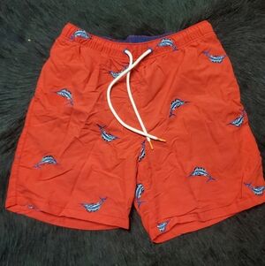 Tommy Bahama Men's Red Swim Shorts with Blue Marlin Print Size S